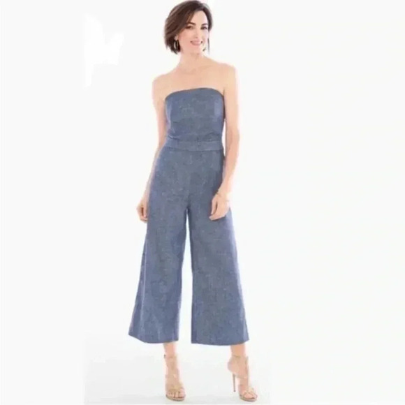 CHICO’S - NWT Black Label - Twill Chambray Strapless Jumpsuit/Romper (00) Size 2 - Picture 1 of 11